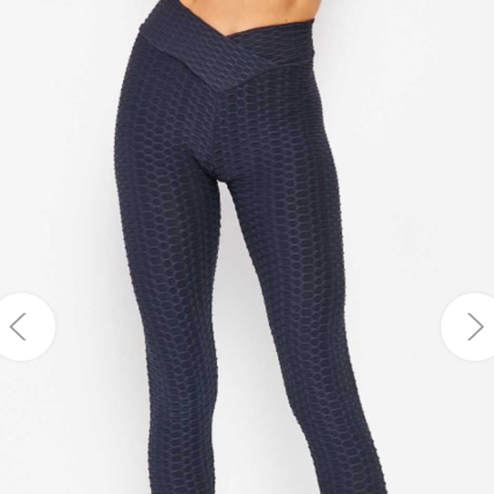 AQ Sport Butt-Scrunch Textured Honeycomb Waffle Black Leggings Size 2X